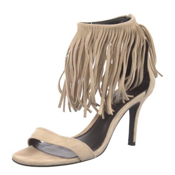 Elyse Walker Los Angeles Fringe Dune Heels Size 7 in Cream/Tan - Picture 3 of 7